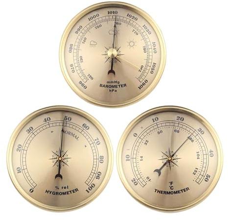 Milageto Baromètre, hygromètre et thermomètre, manomètre de pression barométrique de 9 cm de diamètre, station météo pour bureau, bateau ou yacht, Sans Horloge