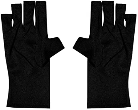 Guantes anti UV bloqueador solar protección UV guantes sin dedos para lámpara de uñas de gel 1 par negro..