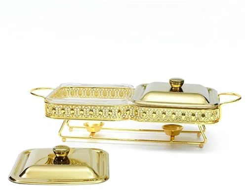 Chafing dish quadrato in acciaio inox, scaldavivande a buffet for catering ed eventi(1.8L 2 gold)