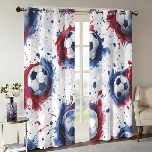 Generisch Fußball Vorhänge Wohnzimmer Schlafzimmer, 95% Blickdicht Vorhang Football Sport Jungen Gardinen mit Ösen, Thermo Verdunklungsvorhänge 2er Set, H220 x B140 cm X&-160