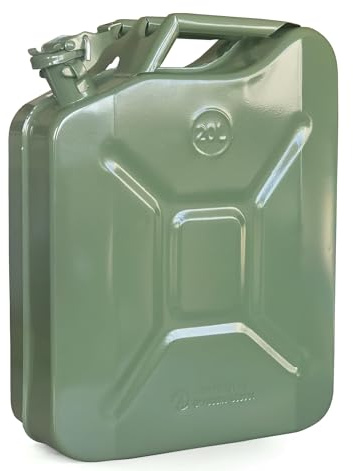 Metall Kanister 20L Olivgrün – UN Kraftstoffkanister Stahl Jerrycan Benzinkanister Dieselkanister auslaufsicher mit Sicherungsverschluss robust für Auto Camping Werkstatt