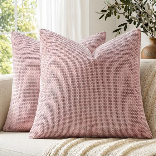 EMEMA Kissenbezug 40x40 Kissen Rosa Chenille Sofakissen Dekokissen | Deco Kissenbezüge Kissenhüllen mit CouchKissen Zierkissen für Bett, Sofa und Wohnzimmer 2er Set