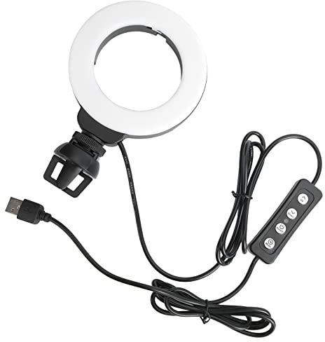 TYCIONG LED-dimbar Ringljus 4 Tum för Livevideo med Klipp för Bärbar Surfplatta, Justerbar Färgtemperatur och Ljusstyrka för Onlineutbildning, Konferens, Svart, 1 St