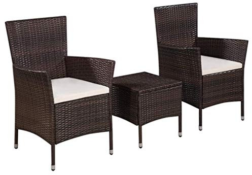 Festnight- Garten Bistro-Set aus Poly-Rattan | 3-teilige Bistroset Bistrotisch Bistrostühle | Gartenm?bel Besteht aus 1 Couchtisch und 2 Stühle