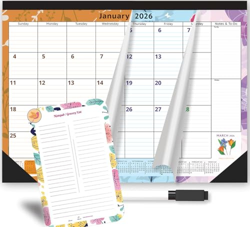 2026-2027 Magnetic Calendar for Fridge by StriveZen, 16x12 inches, Large Monthly, Paper, Tear-off, January 26 - December 27, Dry Erase Notepad/Grocery List and Dry Erase Marker, 24 Months