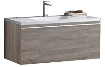 StoneArt Badmöbel Set mit Mineralguss Waschbecken und Unterschrank Waschtisch als Einzel- oder Doppelwaschbecken mit Unterschrank ohne Armaturen Milano ME-1000 Eiche hell 100cm