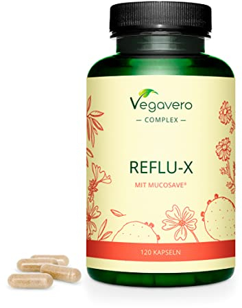 Vegavero Reflux Komplex | 100% Natürlich | Bei Sodbrennen & säurebedingten Magenbeschwerden | Mit Mucosave, Olivenblattextrakt, Natriumalginat & Kamille | Laborgeprüft | Vegan | 120 Kapseln