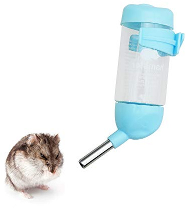WishLotus Hamster Dispenser Bottle, No Drip Plastic Hanging Water Bottle Automatic Water Bottles Dispenser Cage Bowl with 2 Rolling Balls for Rabbit, Guinea Pig, Rat, Gerbil, Chinchilla (80ml, Blue)