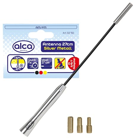 alca Autoantenne AM FM DAB Auto Dachantenne Marder-Stopp Universal 27 cm schwarz-Silber Metall Set M4 M5 M6 Adapter Kfz Antenne kurz Mardersicher Autoradio