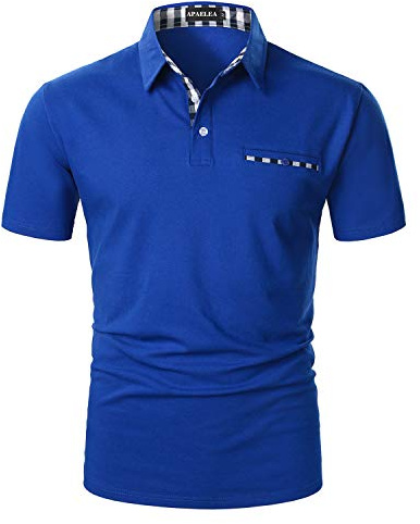 APAELEA Polo Uomo Manica Corta Estivo T-Shirt da Golf a Contrasto Maglietta da Rugby,Blu,L