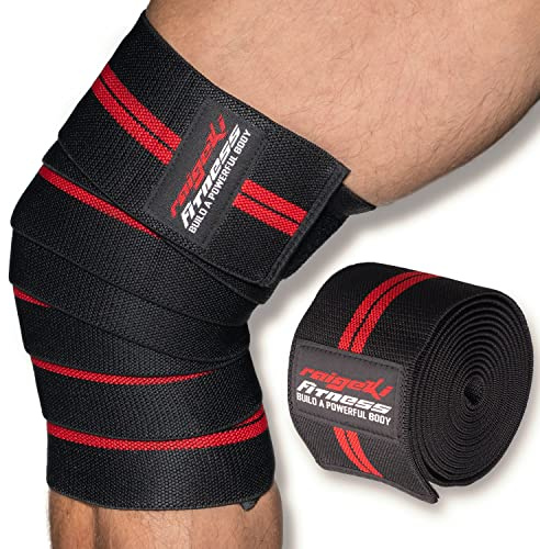 Raigeki Fitness Kniebandagen zum Wickeln [2er Set] (+ Trainingspläne) Elastische Knee Wraps mit Klettverschluss - für Bodybuilding, Kraftsport, Powerlifting & Crossfit für Frauen & Männer (Soft 250cm)