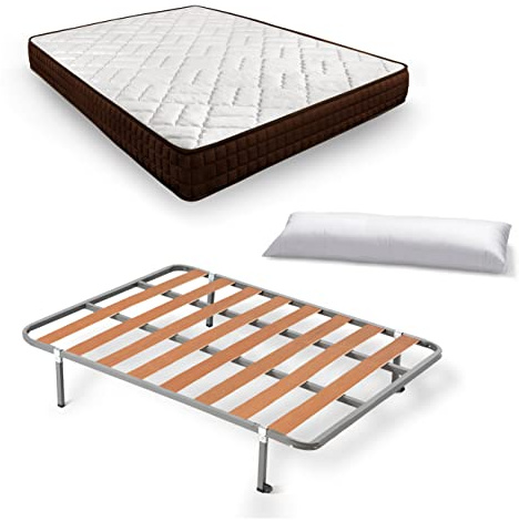 HOGAR24 ES Cama Completa, Colchón Viscosoft Dream Flex 15 + Somier Lamas con Patas + Almohada Fibra, Medida: 105x200 cm