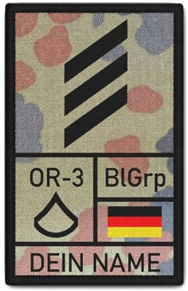 Rank Patch 9,8x6cm Dienstrang mit Namen Personalisiert Blutgruppe Nato BW #39318