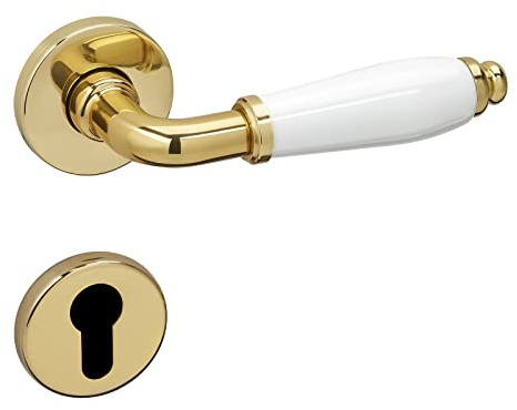 SOTECH Drückergarnitur Messingoptik - Türgriff weiß Türbeschlag | Zimmertür Türdrücker Antik Vintage Innentüren Türklinke Profilzylinder PZ MATTEO Design Türgarnitur mit Schrauben von SOTECH