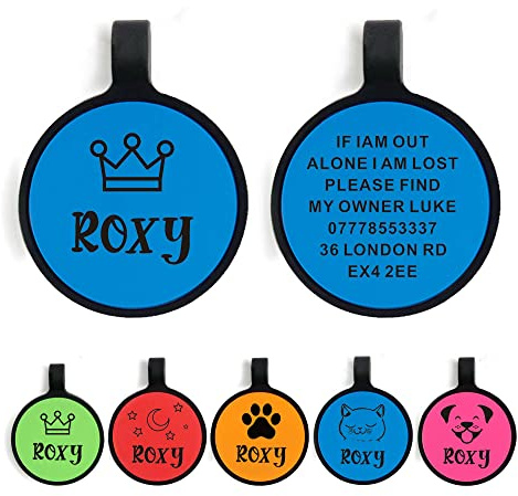 EDSG Dog Tag Personalised Dog Name Tag Custom Dog ID Tag Dog Tags for Pets Engraved Silicone Dog Tag for Cat Pet Dog Puppy Personalised Dog Collar for Cats Dogs (Blue Round)