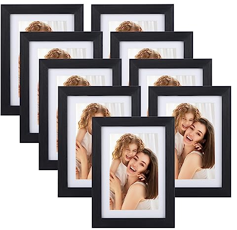 EYMPEU 9er Set Schwarze Bilderrahmen 10x15 cm mit Passepartout – Für 13x18 cm Fotos ohne Passepartout – Wand- und Tischaufstellung
