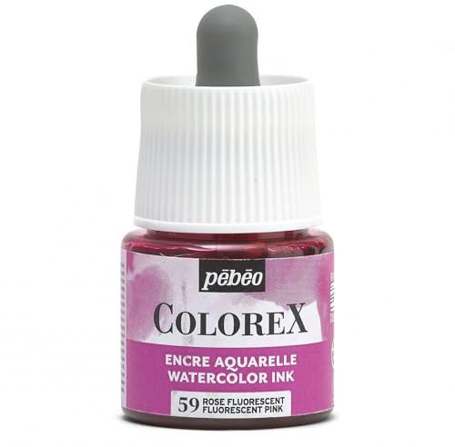 Pébéo - Tinta Colorex 45 ML rosa fluorescente - Colorex Tinta Acuarela Pébéo - Tinta fluorescente aterciopelada - Tinta de dibujo multiherramienta Todos los soportes - 45 ml - Rosa neón