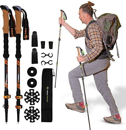 Pike Trail Trekkingstöcke – leichte KohlefaserStäbe zum Wandern und Wandern – für Damen und Herren – verstellbare Höhe und einziehbares Design – Tragetasche und Befestigungen im Lieferumfang