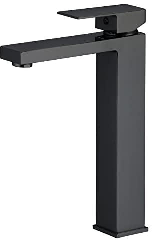 VALAZ Grifo Lavabo Negro Mate Alto Pica Serie Segura | Grifo Monomando Lavabo, Mezclador Agua Fría y Caliente, Ahorro de Agua | Instalación Fácil y Rápida | Latón, Inoxidable