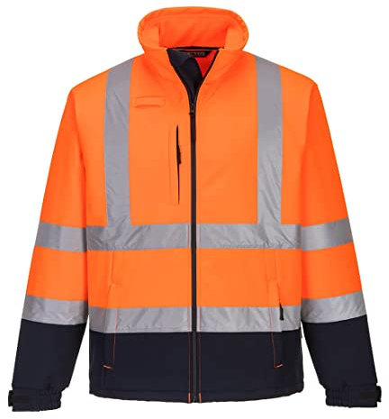 Portwest Fleece-gefütterte Klasse 3 Warnschutzjacke, orange/marineblau, 3XL