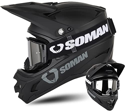 Casque Moto Cross Homme ECE Homologué Casque Motocross avec Lunettes Casque Intégral DH Enduro Quad Motocross Adultes et Enfant (Noir Mat, S-XXL)