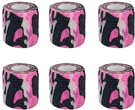 VideoPUP 6 x Tattoo-Griffband, Einweg-Haftklebeband, elastische Bandage, Griffrohr für Tattoo-Maschine, Tattoo-Griffzubehör, rosa Camouflage