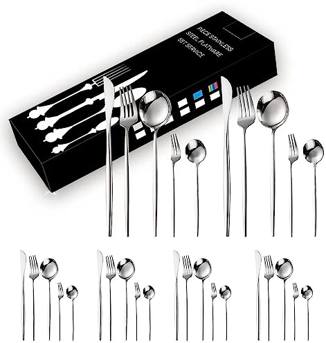WANBY Cutlery Set 30 Piece Stainless Steel Flatware Set Forks Spoons and Knives Silverware Flatware Set for Home Kitchen and Restaurant Mirror Polished Dishwasher Safe