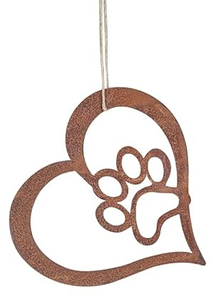 kreativherz - Hängeschild Hunde-Pfote ideal für die Hundehütte in Herz-Form Rost-Optik aus Metall - Türschild Hund für Draußen/Outdoor Rostige Gartendeko wetterfest - Garten Deko-Schild 24x24cm