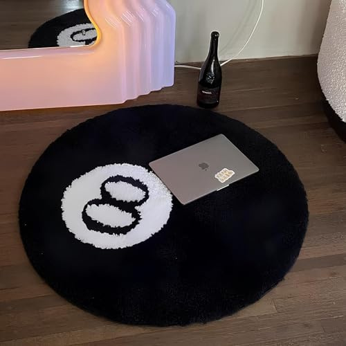 Mikrofaser Runder 8 Ball Teppich - Plüsch und weich, rutschfest 8 Ball Rug Nicht fusselnder, 8ball Rug für Wohnzimmer, Esszimmer, Schlafzimmer, Dekoration, extrem langlebig, modern und stilvoll