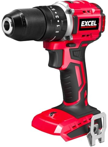 Excel 18V Cordless Brushless Combi Drill Body Only (Battery & Charger Not Included) - Variable Speed, Keyless Chuck, 2-Speed Setting, Brushless Motor, Power Tools Combo Kits