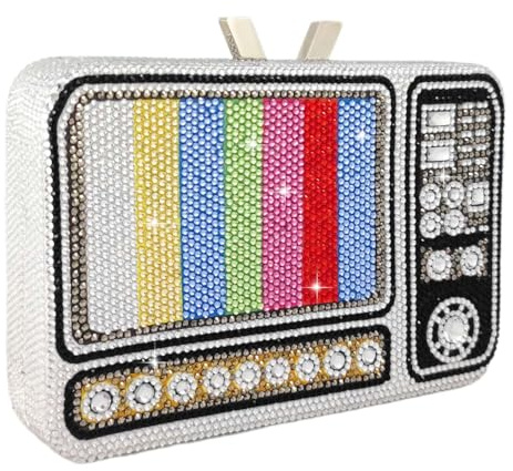 Boutique De FGG Fernsehen Abendtaschen Strass TV Test Abendhandtaschen Kristall Damen Clutches Party Handtasche,Mini,Silber