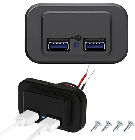 SnugZest 2 Pcs Dual USB Car Charger Socket with Switch,3.1A Quick Charge Socket Outlet Waterproof 12V/24V Adaptor Power USB Fast Charge Socket Panel for Cars, Buses, Trucks, Boats, RVs(Black)