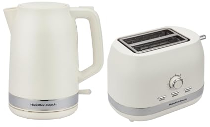 Hamilton Beach Kettle and Toaster Set, Ella, 1.7L Kettle, 2 Slice Toaster, Boil Dry Protection, Removable Filter, 7 Browning Levels, Removable Crumb Tray, Latte - HBELLAMC