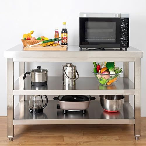 CMYAOYC Edelstahl Arbeitsplatte, Arbeitstische für Lebensmittelzubereitung, Mehrschichtige Aufbewahrung, Küchenschrank Edelstahl Arbeitstisch für Zuhause und Hotel (Color : 3-Tier 120 * 80 * 80cm)