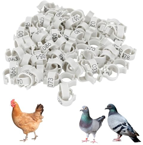 100 Anillos Para Patas De Pájaros, 12 Mm 001-100, Anillos Numerados Para Patas De Paloma, Bandas De Plástico Para Patas, Anillos Con Clip Para Patas Para Pollitos, Anillo De Apertura Para (Blanco)