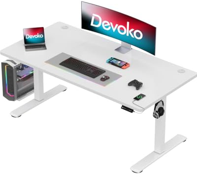 Devoko Escritorio de Altura Ajustable con USB Hembra Escritorio Altura Ajustable Asiento de Pie Eléctrico Ajustable Mesa de Ordenador Mesa de Pie Mesa de Oficina Escritorio Ajustable Escritorio 140 x