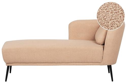 Beliani Chaiselongue Bouclé beige rechts mit Armlehne Kissen Metallgestell Artheze