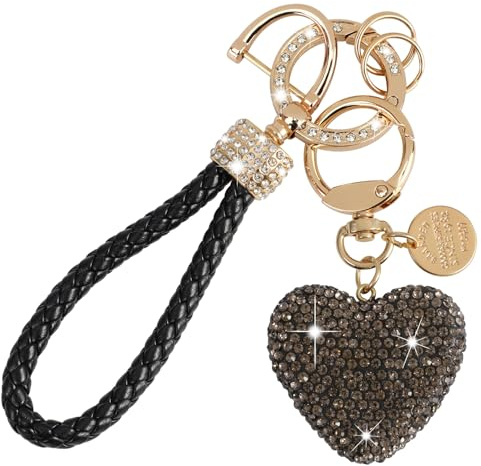 MWOOT Schlüsselanhänger Auto Schlüsselanhänger Herz mit herzförmigem glitzerndem Strassanhänger für Taschenrucksack Handtaschenanhänger für Frauen