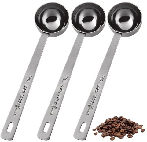 Coffee Scoop 3 PCS,Stainless Coffee Spoon Measure 15ml Long-Handle,Coffee Scoop for Ground Coffee for Coffee,Cocoa & Tea,Accurate,Easy to Clean Coffee Measuring Spoon Perfect Gift for Coffee Lovers