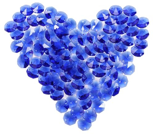 M METERXITY 100-Pack Octagon Beads, Dark Blue Crystal Suncatcher Beads Prisms Shiny Glass Pendants Beads for Light Lamp Hanging/Jewelry Making/Wedding Decoration DIY Chandelier Beads [0.55]