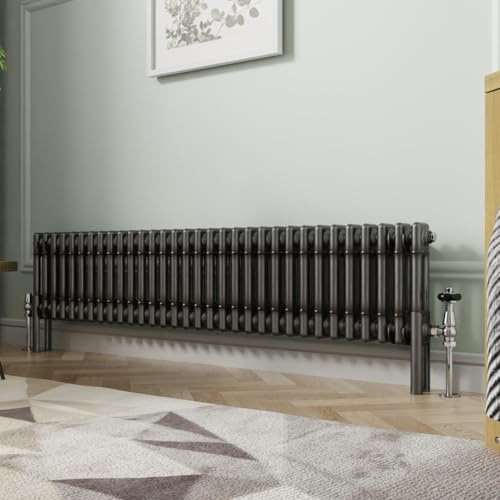 NRG Traditioneller Heizkörper aus Gusseisen, Rohmetall, Doppelsäule, 300 x 1460 mm | Baustahl, Zentralheizung, BS EN442 Standards, hohe Wärmeabgabe, für Badezimmer, Schlafzimmer, Küche, Wohnzimmer