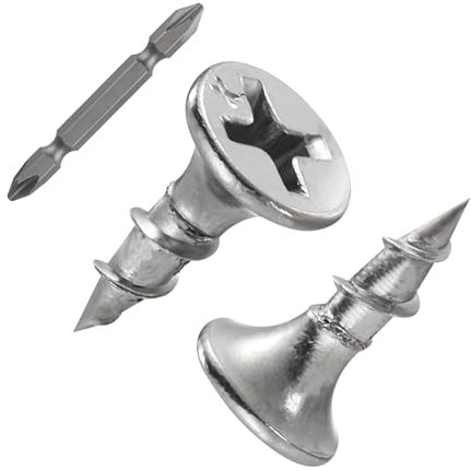 ORTAVA 200 tornillos para montaje rápido, M4 x 16 mm, fosfatados, rosca gruesa con punta de tornillo, tornillos para aglomerado con cabeza de trompeta y accionamiento en cruz, color plateado