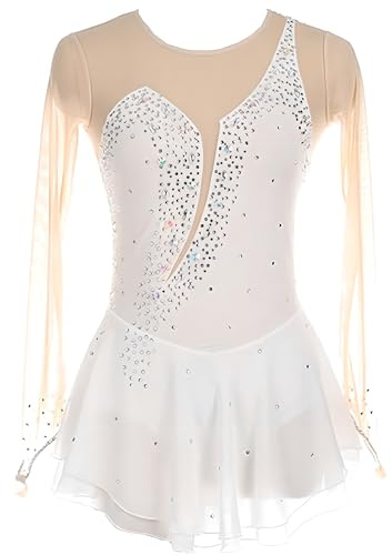 YDHTIZ Vestito da pattinaggio artistico su ghiaccio, abiti da pattinaggio a rotelle per donne, vestiti per pattinaggio su ghiaccio per ragazze, bianco, XS