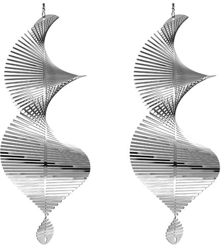 Koanhinn 2X Hilanderos de Viento Colgantes 3D Spinner de Viento Decoraciones de Esculturas de Metal de Acero Inoxidable, Esculturas de Viento Heliciformes
