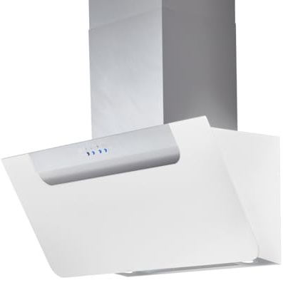 refsta LIPS 90cm, 9069, Glas weiß/Edelstahl, Dunstabzug, Kopffrei Schräghaube, Druckknöpfe Soft Touch, 3 Stufen, 627 m³/h