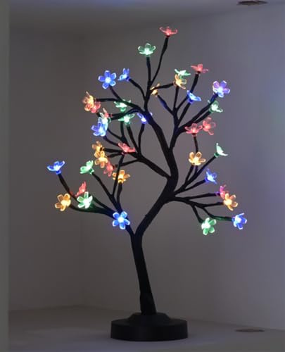 17Inch Cherry Blossom Tree Light, 40LED Lighted Tabletop Artificial Bonsai Tree Lamp with USB Plug or Battery Operated for Home Room Office Party Wedding Christmas Decoration (Multicolor)