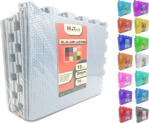 MATVIZE Eva Foam Baby Play Mat – 12Pcs (29x29cm) 8mm Thick Soft Baby Blue Interlocking Floor Tiles, Waterproof, Non-Slip, Safe & Comfortable Matting for Kids, Child’s Play (Baby Blue, 12 Pack)