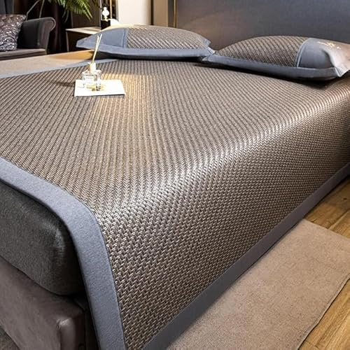 Sommer-Schlafmatte, faltbares Bambusmattenbett, karbonisierte Bambusmatte for Zuhause, atmungsaktive, kühlende Bettdecke, Matratzenauflage, Kissen, for Schlafzimmer, Bett, Sofa, Stuhl(Grau,135*200cm)