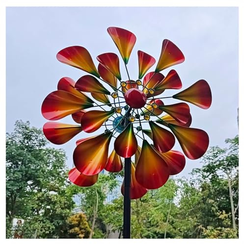 Hazomeu Windrad Metall Garten 57cm Rotor-Durchmesser Windrad Garten Groß Große Kinetische Windskulptur aus Metall Wind Turbine für Den AußEnbereich,Terrasse
