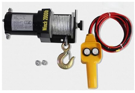 BASSFLY Carrete eléctrico, Cabrestante eléctrico portátil de 2000 LB a 3000 LB, 12 V y 24 V, for Coche, camión, barcaza, Remolque, herienta Manual, Extractor de Cable de Acero(50010039 2000LB 12V)